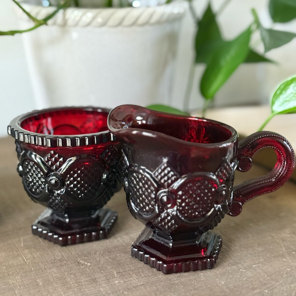 Vintage Avon Ruby Red 1876 Cape Cod Creamer and Sugar Bowl